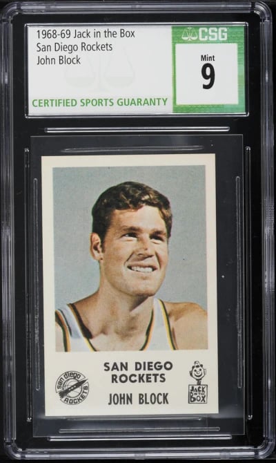 1968 Jack In The Box San Diego Rockets Basketball John Block CSG 9 MINT