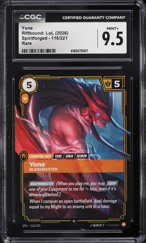 2026 Riftbound League Of Legends LoL Spiritforged Yone #116 CGC 9.5 MINT+