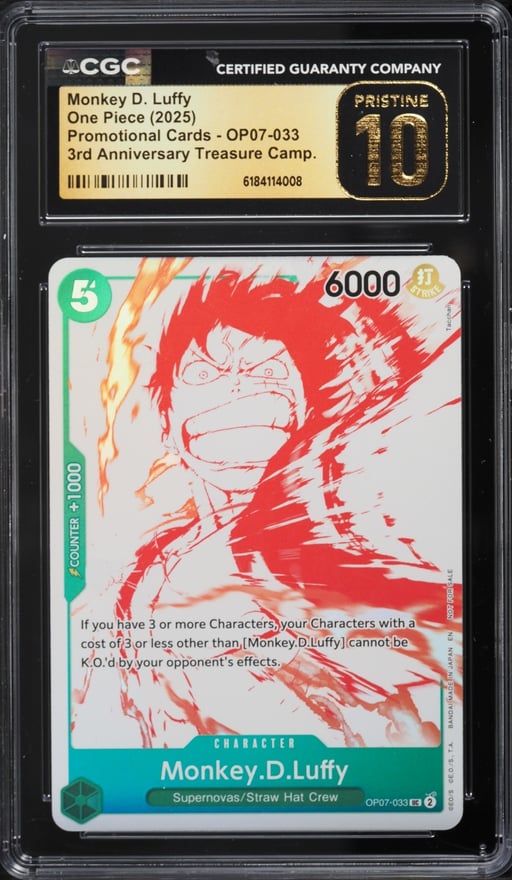 2025 One Piece Promo 3rd Anniversary Treasure Campaign Monkey D Luffy #OP07-033 CGC 10 PRISTINE