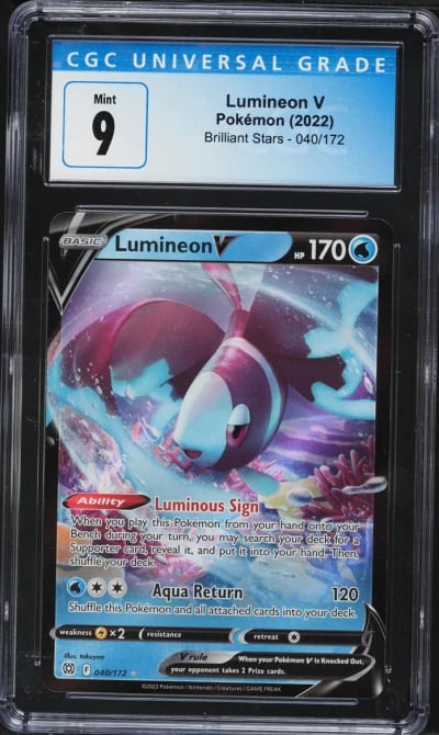 2022 Pokemon Sword & Shield Brilliant Stars Lumineon V #040 CGC 9 MINT