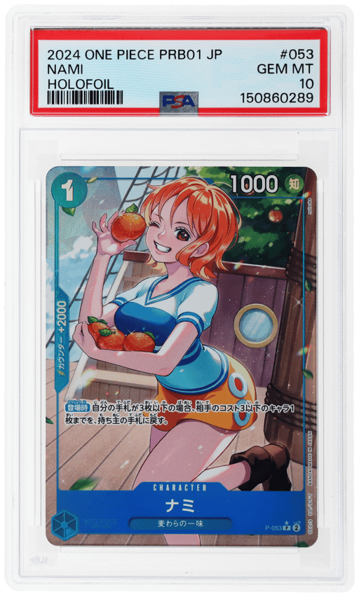 2024 One Piece Premium Booster Card Japanese Holofoil Nami #P-O53 PSA 10