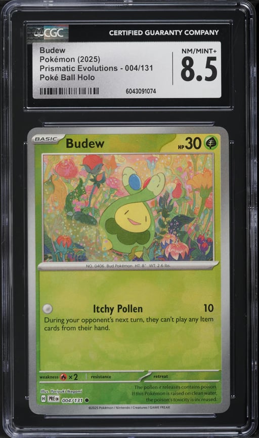2025 Pokemon SV Prismatic Evolutions Poke Ball Holo Budew #4 CGC 8.5 NM-MT+
