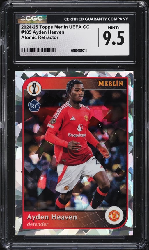 2024 Topps Merlin UEFA Club Competitions Atomic Refractor Ayden Heaven ROOKIE #185 CGC 9.5