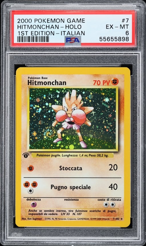 2000 Pokemon Italian Base Set 1st Edition Holo Hitmonchan #7 PSA 6 EXMT