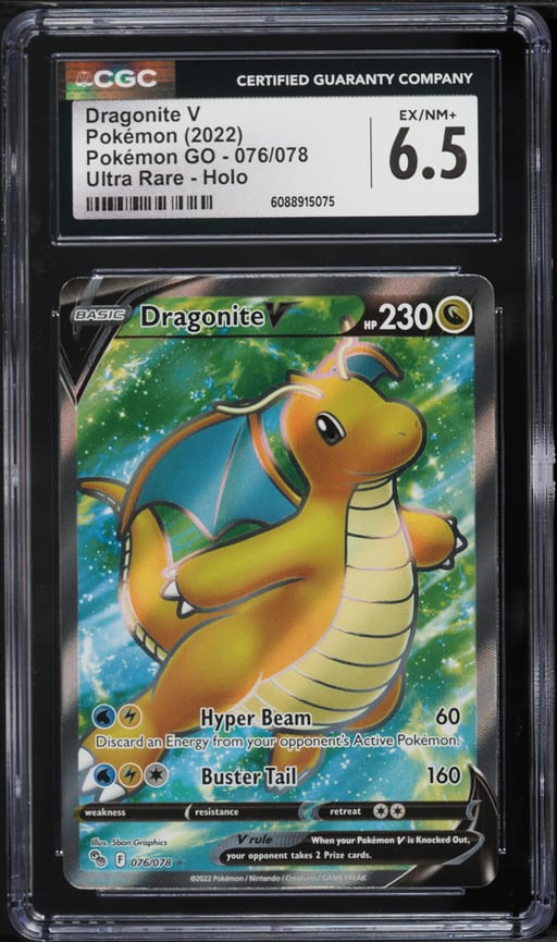 2022 Pokemon Sword & Shield Pokemon GO Full Art Dragonite V #76 CGC 6.5 EXMT+