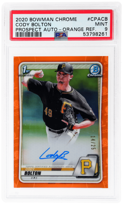 2020 Bowman Chrome Prospect Autograph Orange Refractor Cody Bolton #CPA-CB 14/25 PSA 9