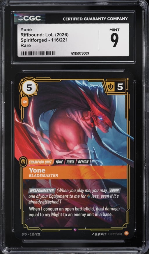 2026 Riftbound League Of Legends LoL Spiritforged Yone #116 CGC 9 MINT
