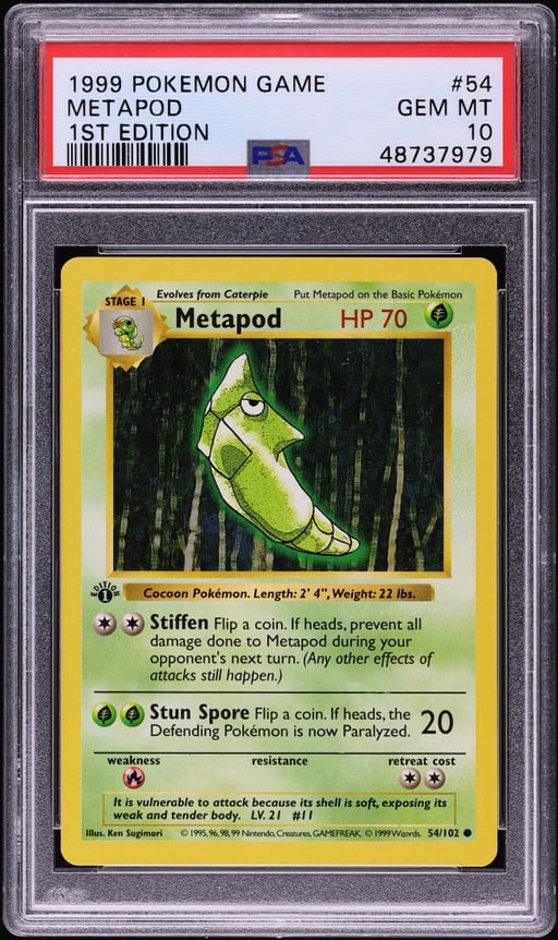 1999 Pokemon Base Set Shadowless 1st Edition Metapod #54 PSA 10 GEM MINT