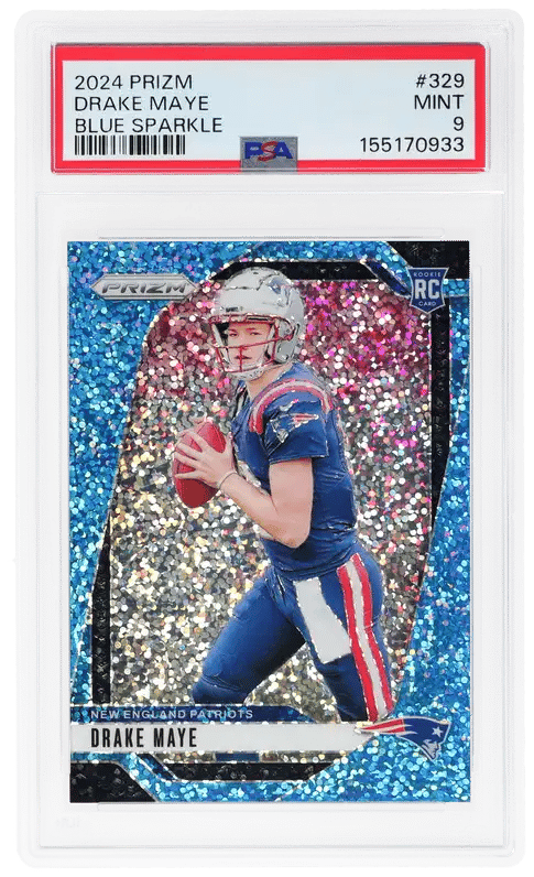 2024 Panini Prizm Blue Sparkle Prizm Drake Maye #329 PSA 9