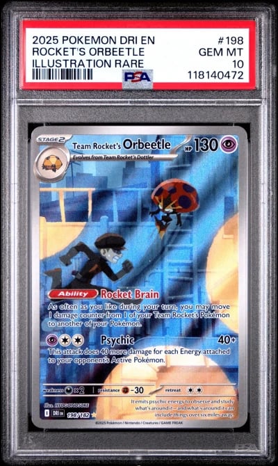 2025 POKEMON DRI EN-DESTINED RIVALS #198 TEAM ROCKET'S ORBEETLE PSA 10