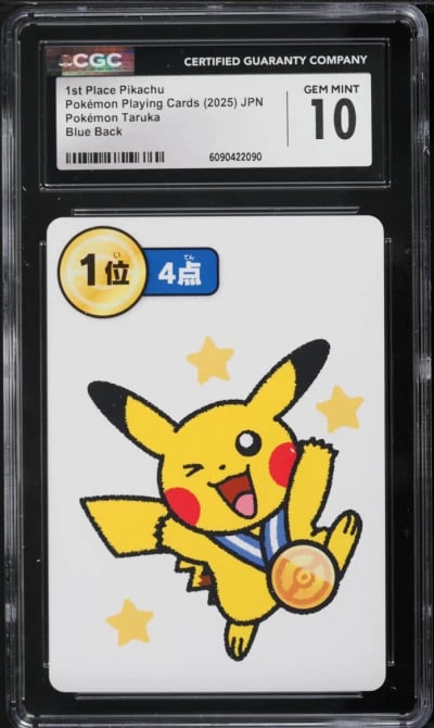 2025 Pokemon Japanese Playing Cards Taruka Blue Back 1st Place Pikachu CGC 10 GEM MINT