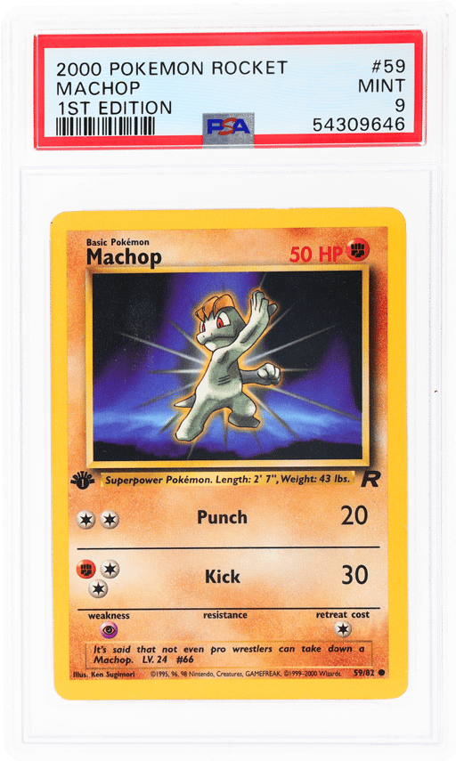2000 Pokemon Team Rocket 1st Edition Machop #59 PSA 9