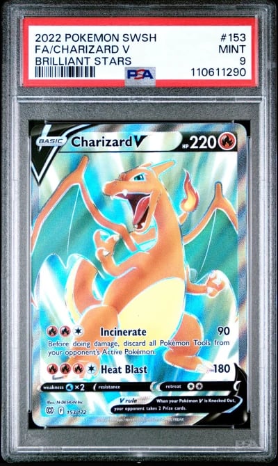 2022 POKEMON SWORD & SHIELD BRILLIANT STARS #153 FULL ART/CHARIZARD V PSA 9