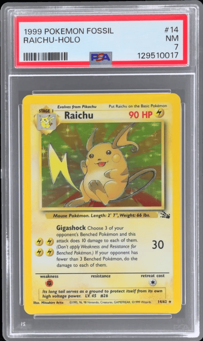 1999 Pokemon Fossil Holo Raichu #14 PSA 7