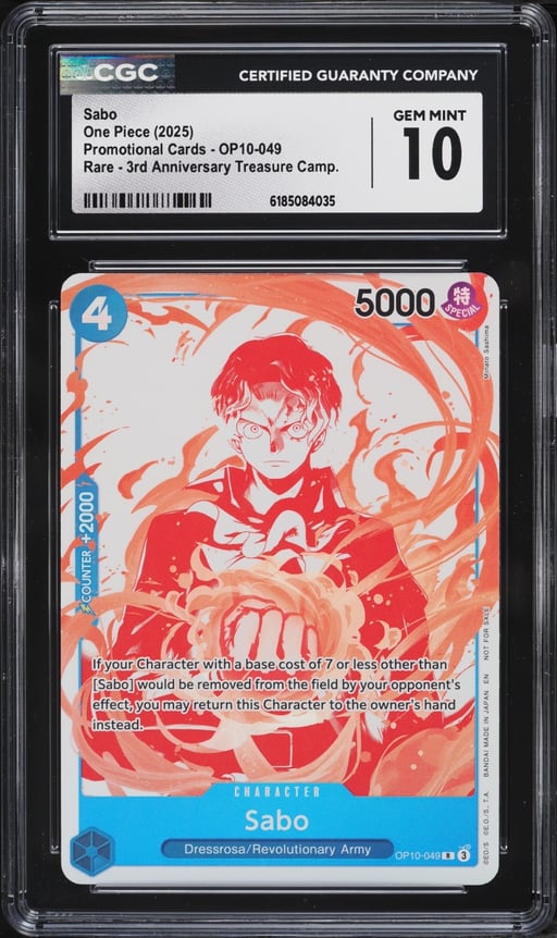 2025 One Piece Promo 3rd Anniversary Treasure Campaign Sabo #OP10-049 CGC 10 GEM MINT