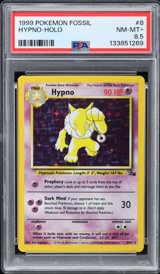 1999 Pokemon Fossil Holo Hypno #8 PSA 8.5 NM-MT+