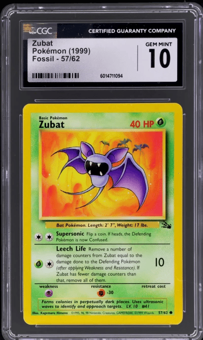 1999 Pokemon Fossil Zubat #57 CG