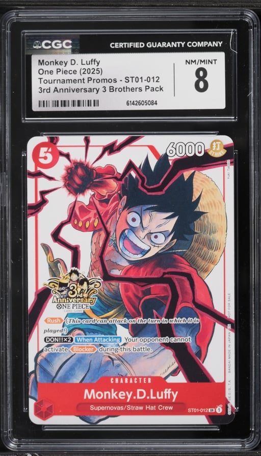 2025 One Piece Promo 3rd Anniversary 3 Brothers Alt Art Monkey D. Luffy #012 CGC 8 NM-MT