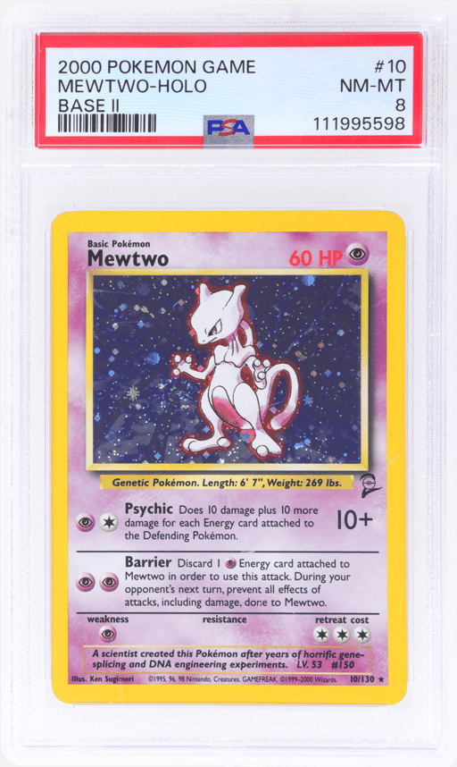 2000 Pokemon Base Set 2 Holo Mewtwo #10 PSA 8