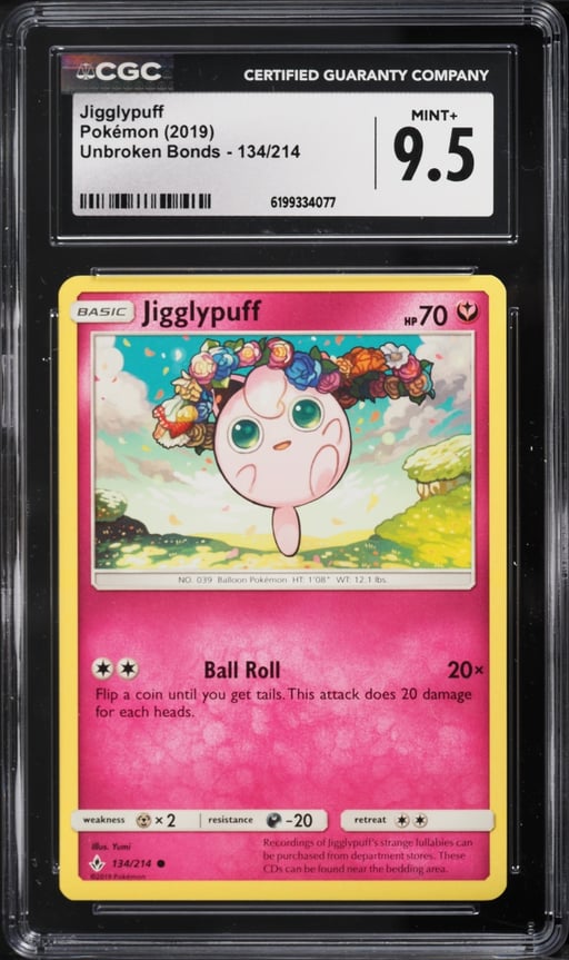 2019 Pokemon Sun & Moon Unbroken Bonds Jigglypuff #134 CGC 9.5 MINT+
