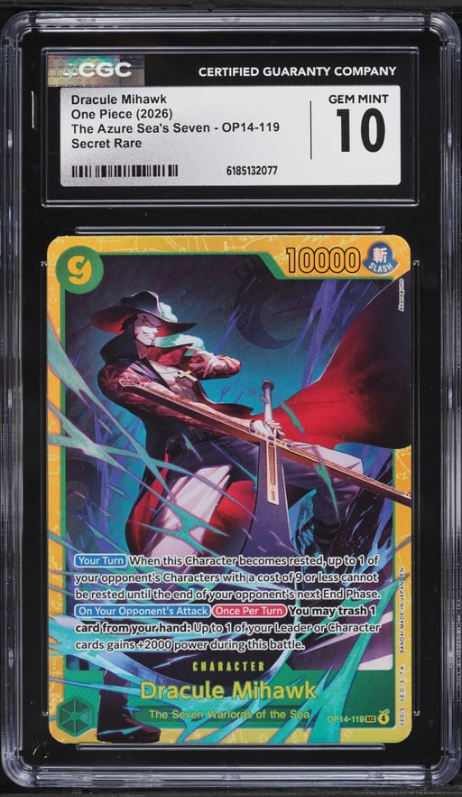 2026 One Piece The Azure Sea's Seven SEC Dracule Mihawk #OP14-119 CGC 10 GEM MINT