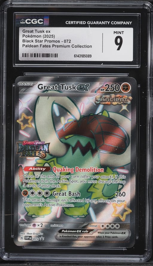 2025 Pokemon Scarlet & Violet Promo Paldean Fates Premium Full Art Great Tusk EX #72 CGC 9 MINT