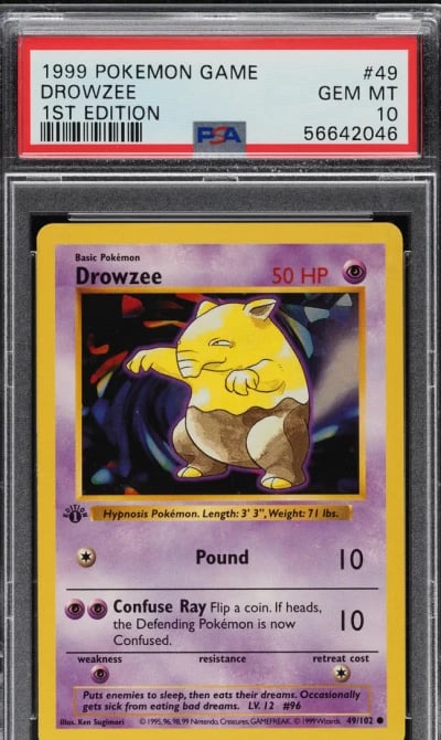 1999 Pokemon Base Set Shadowless 1st Edition Drowzee #49 PSA 10 GEM MINT