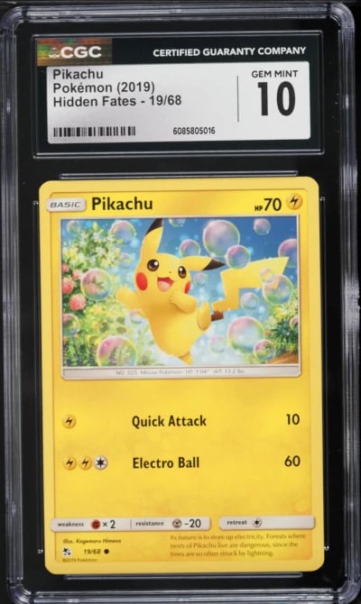 2019 Pokemon Sun & Moon Hidden Fates Pikachu #19 CGC 10 GEM MINT