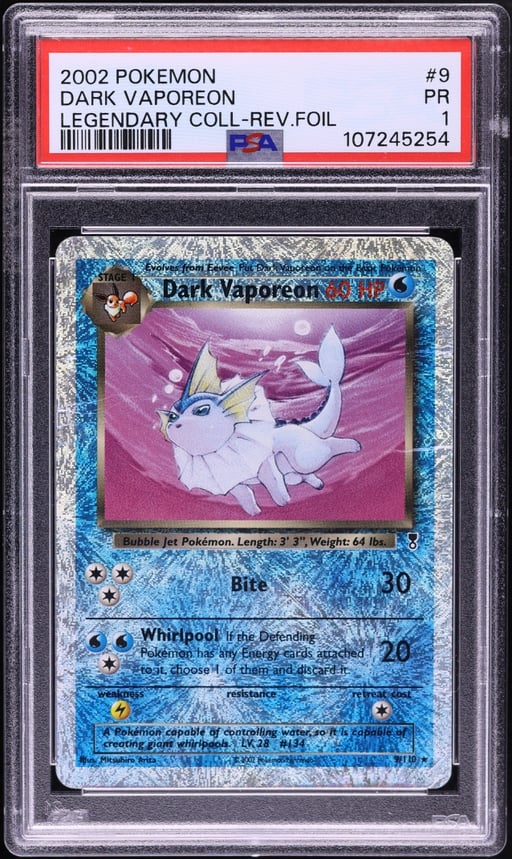 2002 Pokemon Legendary Collection Reverse Holo Dark Vaporeon #9 PSA 1 PR