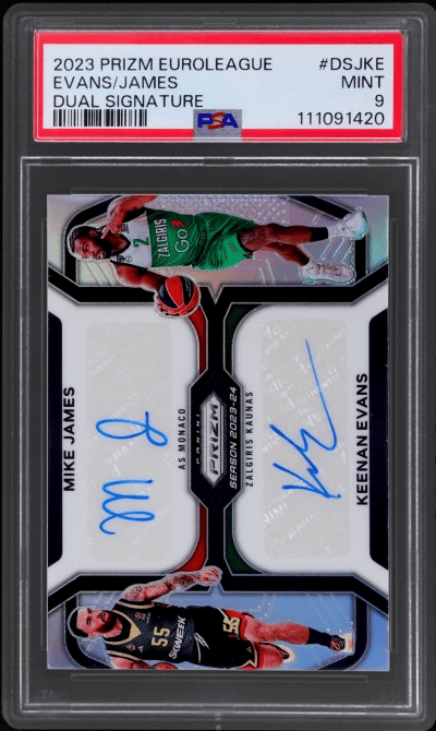 2023 Panini Prizm Euroleague Dual Signatures Keenan Evans/Mike James #DSJKE 6/25 PSA 9