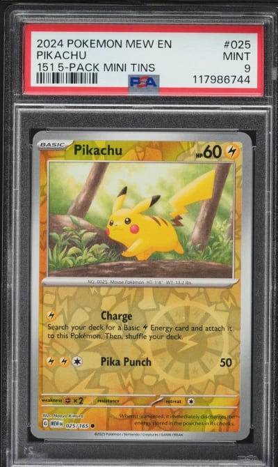 2024 Pokemon Mew En-151 5 Pack Mini Tin Pikachu #025 PSA 9 MINT