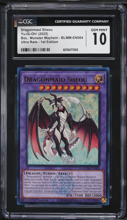 2025 Yu-Gi-Oh! BLMM 1st Edition Ultra Rare Dragonmaid Sheou #BLMM-EN064 CGC 10