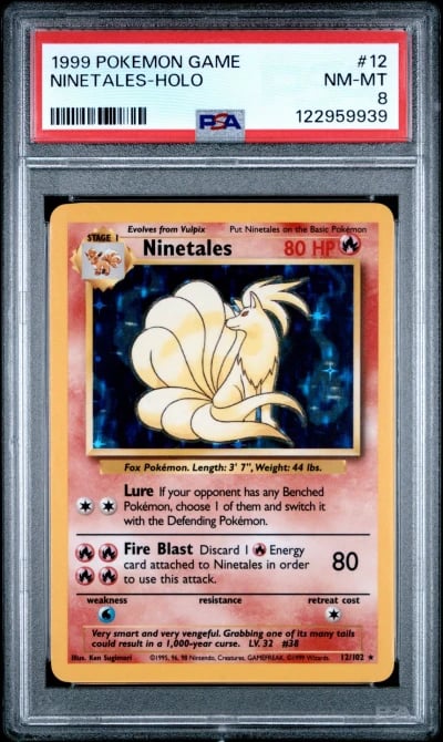 1999 POKEMON BASE SET UNLIMITED #12 NINETALES-HOLO PSA 8