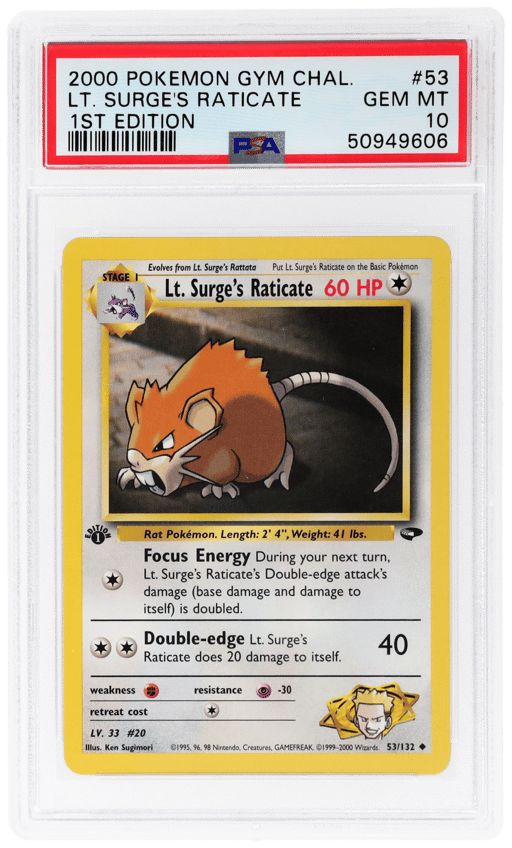 2000 Pokemon Gym Challenge 1st Edition Lt. Surge's Raticate #53 PSA 10