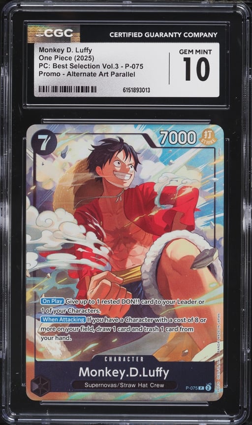 2025 One Piece Promo Premium Best Selection Vol. 3 Alt Art Monkey D. Luffy #P-075 CGC 10 GEM