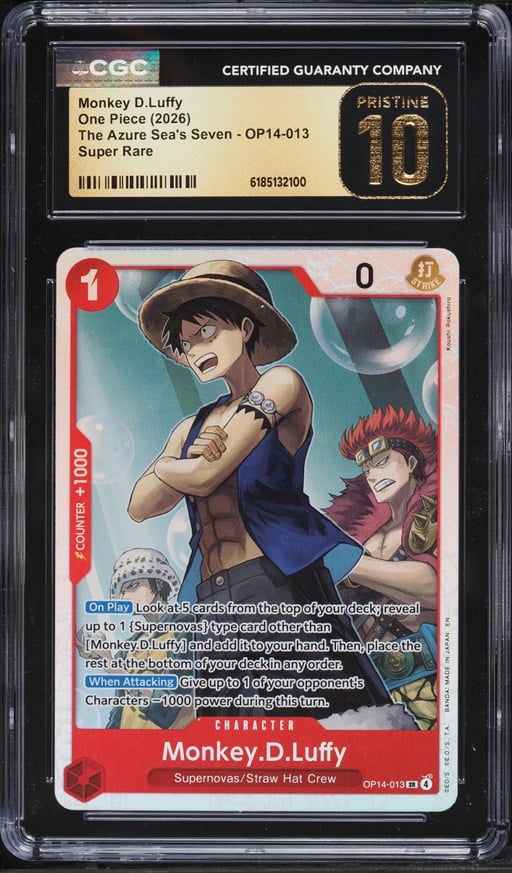 2026 One Piece The Azure Sea's Seven SR Monkey D.Luffy #OP14-013 CGC 10 PRISTINE