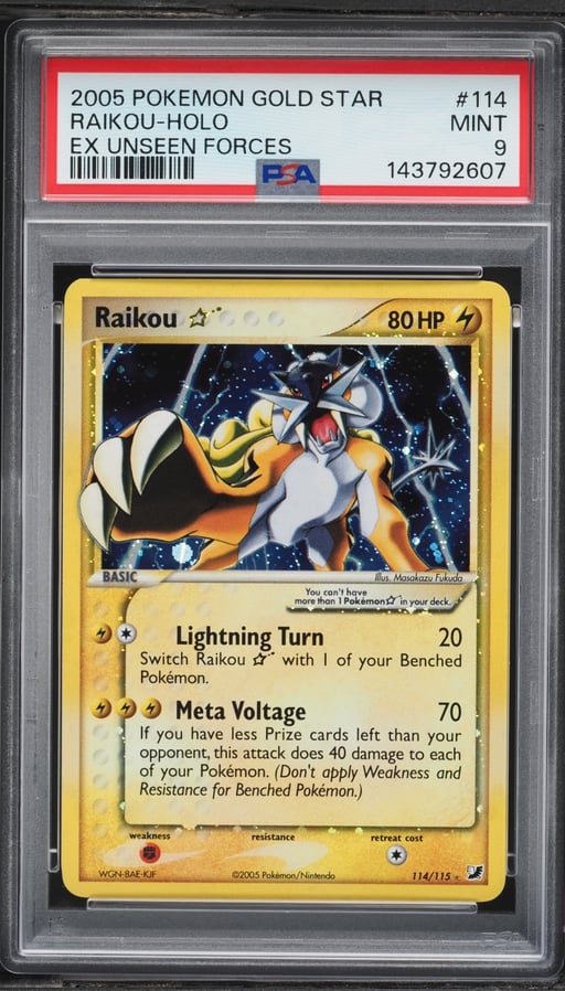 2005 Pokemon EX Unseen Forces Holo Raikou Gold Star #114 PSA 9 MINT