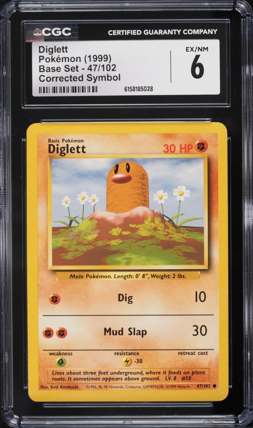 1999 Pokemon Base Set Corrected Symbol Diglett #47 CGC 6 EXMT