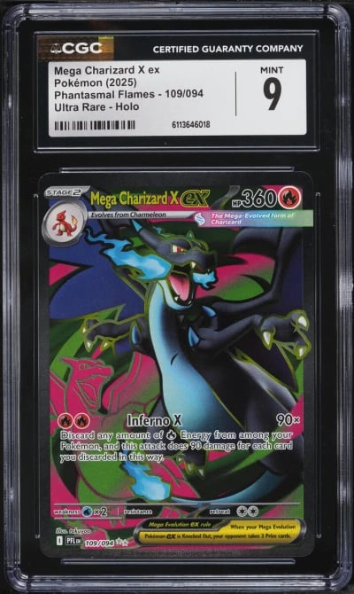 2025 Pokemon Mega Phantasmal Flames Full Art Mega Charizard X ex #109 CGC 9 MINT