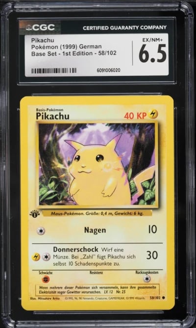 1999 Pokemon German Base Set 1st Edition Pikachu #58 CGC 6.5 EXMT+