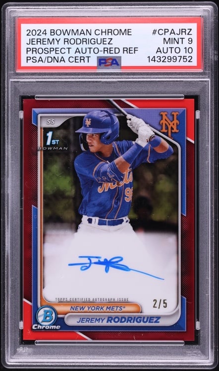 2024 Bowman Chrome Red Refractor Jeremy Rodriguez PROSPECT AUTO DNA 10 /5 #CPA-JRZ PSA 9 MINT