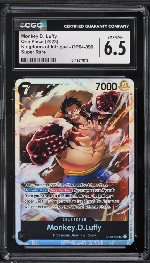 2023 One Piece Kingdoms Of Intrigue SR Monkey D. Luffy #OP04-090 CGC 6.5 EXMT+