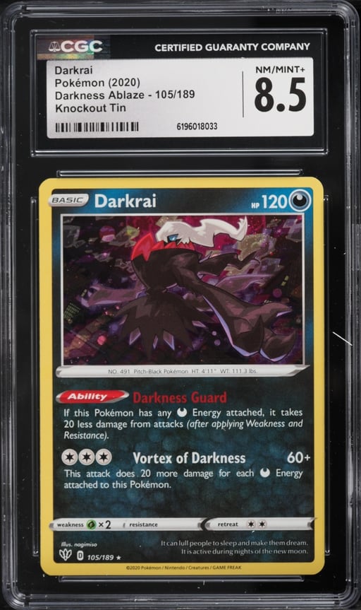 2020 Pokemon Sword & Shield Darkness Ablaze Knockout Tin Darkrai #105 CGC 8.5 NM-MT+
