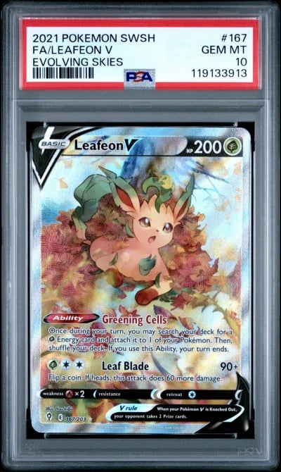 2021 POKEMON SWORD & SHIELD EVOLVING SKIES #167 FULL ART/LEAFEON V PSA 10