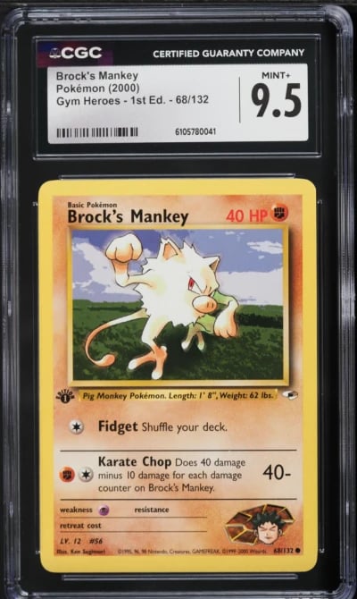 2000 Pokemon Gym Heroes 1st Edition Brock's Mankey #68 CGC 9.5 MINT+