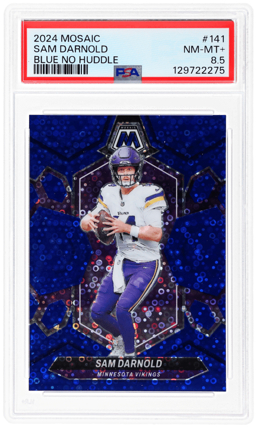 2024 Panini Mosaic Blue No Huddle Sam Darnold #141 12/75 PSA 8.5
