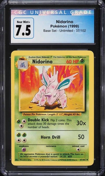 1999 Pokemon Base Set Nidorino #37 CGC 7.5 NRMT+