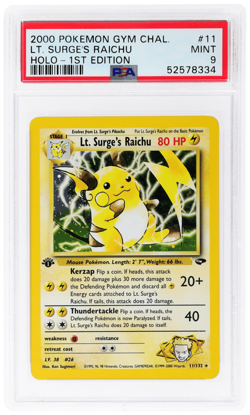 2000 Pokemon Gym Challenge 1st Edition Holo Lt. Surge's Raichu #11 PSA 9