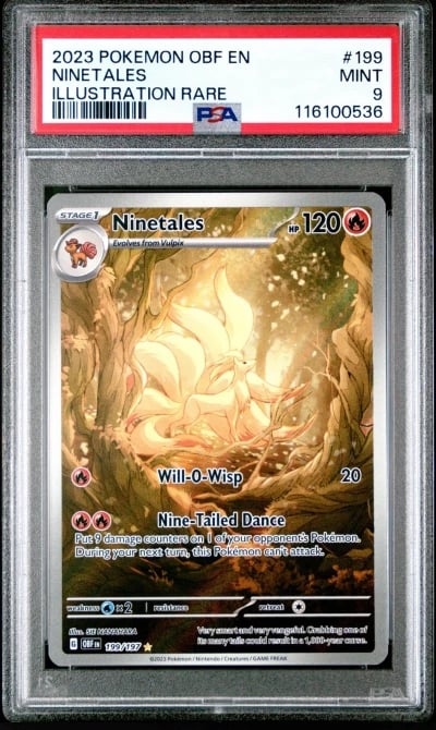 2023 POKEMON OBF EN-OBSIDIAN FLAMES ILLUSTRATION RARE #199 NINETALES PSA 9