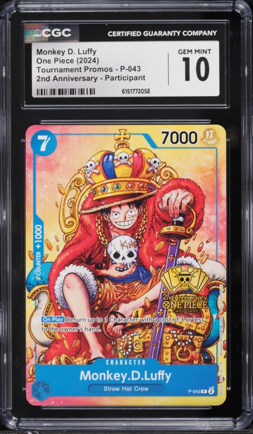 2024 One Piece Promo 2nd Anniversary Participant Alt Art Monkey D. Luffy #P-043 CGC 10 GEM MINT